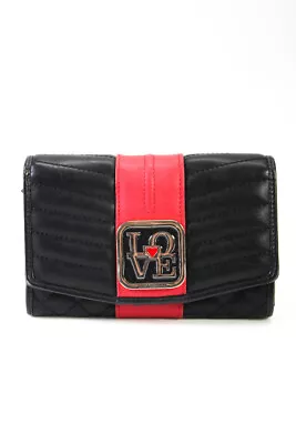 Love Moschino Womens Black Red Quilted Flap Bifold Wallet • $65.50