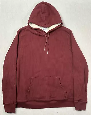 Old Navy Red Wine Waffle Knit Sherpa Lined Pullover Hoodie Sweatshirt Size XL • $18