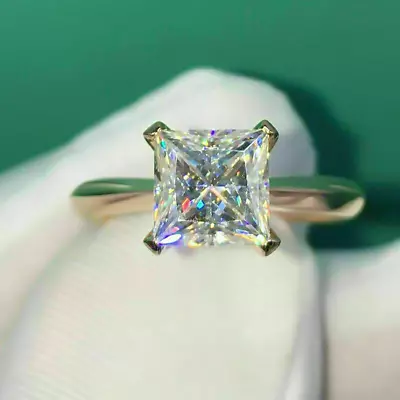 3Ct Princess Cut VVS1 Moissanite Solitaire Engagement Ring Solid 14k Yellow Gold • $356.99