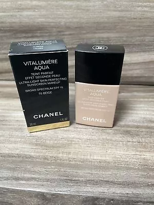 CHANEL Vitalumiere Aqua 70 Beige 30ml-Fluid Foundation Spf15 NIB • $44.99