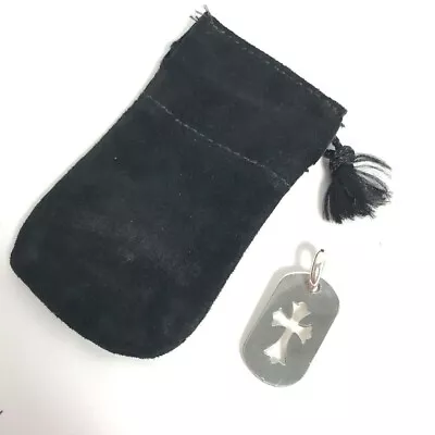 Chrome Hearts Cut Out Cross Dog Tag Silver Necklace Pendant Top With Pouch • $598.56