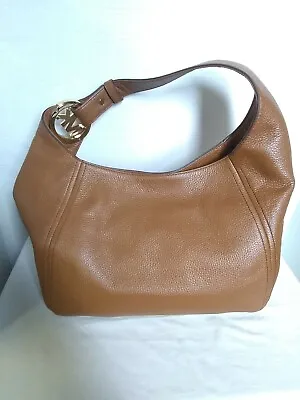 Michael Kors Fulton Large Leather Hobo Bag Purse Luggage Brown Tan Gold • $229.99