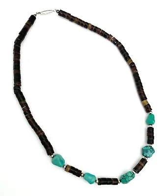 VINTAGE SANTO DOMINGO Sterling Silver TURQUOISE HOWLITE & HEISHI BEAD Necklace • $22