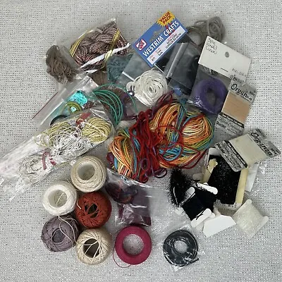 Lot Of Variety Of Craft String Embroidery Beading Wax Leather Satin Cotton Metal • $23