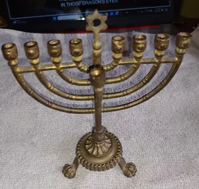 Vintage  Brass Hanukkah Menorah Candle Holder Star Of David 9 Branch 7 Inch • $9.99