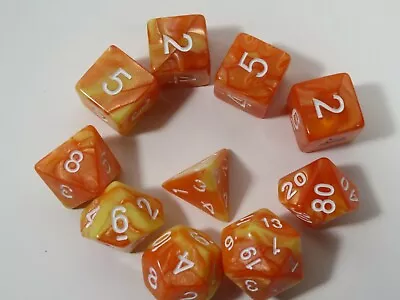 NEW RPG Dice 10pc - Twisted Orange-Yellow- 1 @ D4 D8 D10 D12 D20 D00-10 & 4 D6 • $13.17