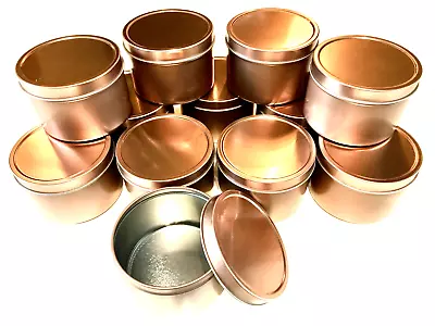 RESALE STOCK 12 X TINS Round Seamless Rose Gold Empty Candle Tins Holds 250 Ml • £10.99
