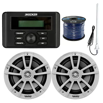 Marine 6.5  225W Speakers Kicker Bluetooth Gauge Radio Antenna Speaker Wire • $251.49