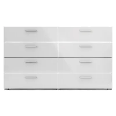 Austin 8 Drawer Double Dresser In Oak Structure/White High Gloss • $271.47