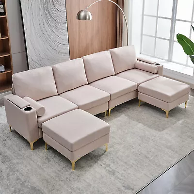 115 L Modular Sectional Sofa With Storage Ottoman And Cup Holder For Living Room • $629.99