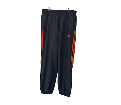 $24.50 • Buy Adidas Men’s Black And Orange Polyester Track Pants Mesh Lined Zip Ankle Size M