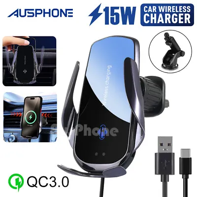 Car Phone Holder Wireless Charger Vent Mount Stand For IPhone Samsung S24 Mobile • $28.95