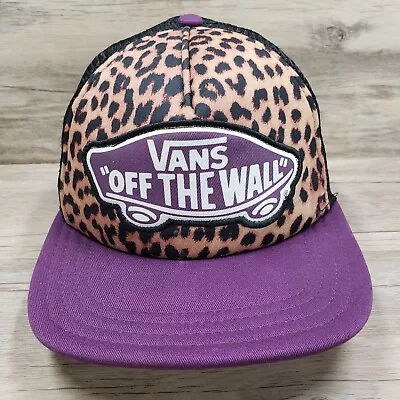 Vans Off The Wall Hat Cap Snapback Leopard Print Black Purple Mesh Adjustable • $14.99