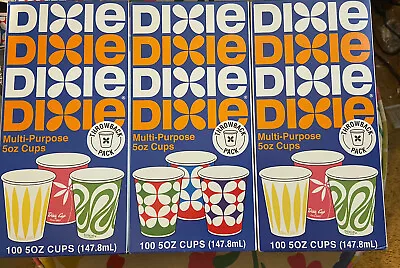 3  Boxes New Dixie 5oz Cups 100 Count Throwback Pack 1960's Petal Dif  Variety • $99