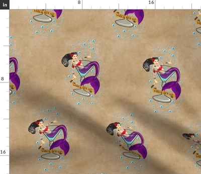 $12 • Buy Mermaid Rebel Sailor Jerry Tattoo Martini Spoonflower Fabric By The Yard
