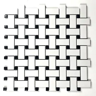 White And Black 1x2  Matte Basketweave Porcelain Mosaic Floor Backsplash Bath • $11.49