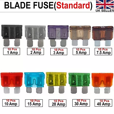 100 Pcs Standard Blade Fuse 1Amp - 40Amp Standard Vehicle Auto Car Blade Fuse UK • £5.89