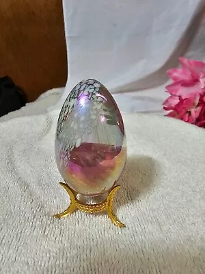 Vtg Signed 86 MSH Pink Iridescent Paperweight Figurine Mt St Helens Egg W/ Stand • $16.99