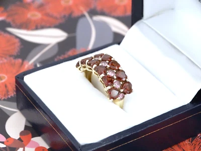 9ct 375 Yellow Gold Garnet Hearts Pink Tourmaline Ladies Ring - Size O • $149