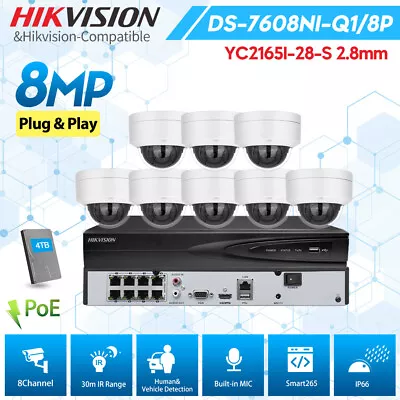 Hikvision 8CH Home Security CCTV System Kit 8MP Smart IR Outdoor CCTV Camera Lot • $56.25