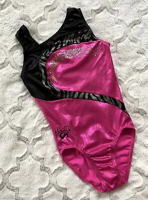 Gabrielle Douglas GK ELITE Gymnastics Leotard PINK Black SILVER Sequin GABBY  AS • $29.50