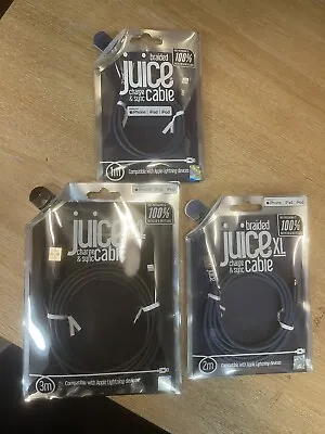 Juice Apple Lightning Cable | 1m/2M/3M Charge & Sync | IPhone IPad IPod MFI • £11.99