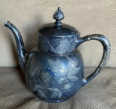 PAIRPOINT Mfg. Co. Quadruple Plate Floral #324 7 Coffeepot Teapot Circa 1845-50 • $42