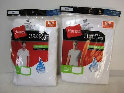 Hanes Men's 6 Tagless V-Neck Tee Shirts 2 Packages New Sz. M White Must See • $34