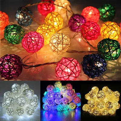 £6.09 • Buy LED Rattan Ball Globe Garland String Fairy Lights Wedding Xmas Party Home Decor