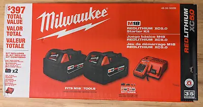 Milwaukee M18 XC5.0 Extended Capacity Battery 2 Pack W/Charger 48-11-1852P • $134.90