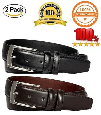 2 Pack Men’s Belts Leather Dress Belts Black Belt & Brown Belt (A3501-2) • $17.99
