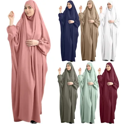 Ramadan Muslim Abaya Kaftan Women Prayer Dress Caftan Khimar Robe Dress Overhead • $55.37