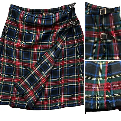Vtg Lochcarron Of Scotland Wrap Skirt Kilt Sz 20 Pure Wool Stewart Plaid Green • $57