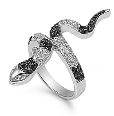 Black CZ Polished Micro Pave Snake Ring New .925 Sterling Silver Band Sizes 5-10 • $26.59