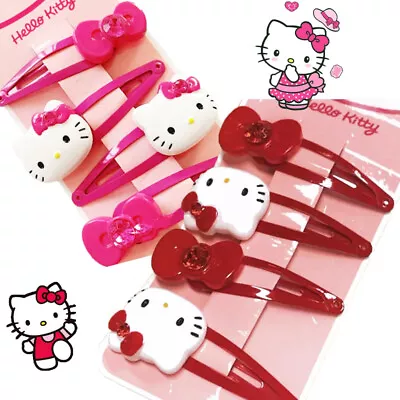 2 Pairs Cute Hello Kitty Hairpin Barrette Snap Hair Clip Bow Hair Clip For Girls • $6.99