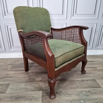 Retro Vintage Solid Wooden Easy Tub Bergere Lounge Arm Chair Cane - Mahogany ? • £139.99