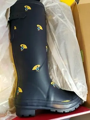 Joules Bee Print Welly Women Rubber Black Yellow Wellington Boots US Size 4 • $100