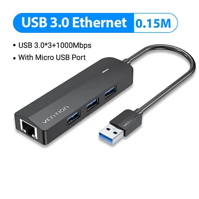 USB 3.0 2.0 Hub Ethernet Adapter To RJ45 Gigabit Splitter With Micro USB Charger • $26.21