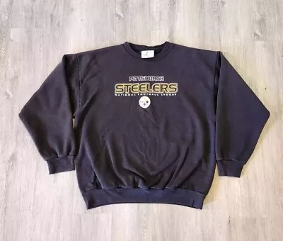 Vintage Pittsburgh Steelers Crewneck Sweatshirt Men's Large Black Yellow USA NFL • $24.95