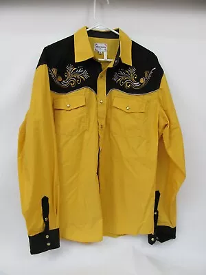 Western Cowboy Pearl Snap Embroidered Rodeo Shirt XL Ace Of Diamond Yellow/Black • $24.99