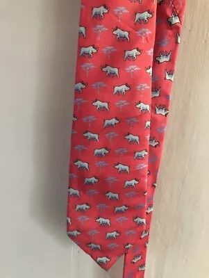 Mens Silk Tie Pink White Rhinos By Cabouchon • £4.50