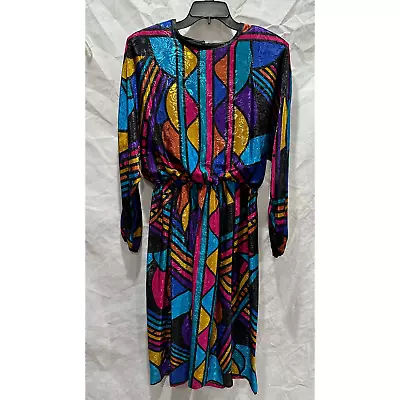 Vintage  70's Mr. Mort Dress - Gorgeous Geometric Print - Sz - 12 • $100