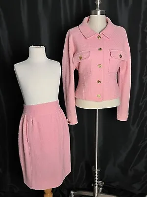 Vintage CHANEL Two-Piece Pink Tweed Skirt Suit Size 38 • $1100