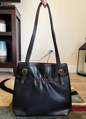 Victoria Secret Cinched Tote Shoulder Bag Purse Double Handles FauxLeather Black • $29