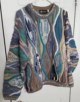 Vintage Tundra Canada Coogi Style Sweater Multicolor Blues & Tans 90s Size M EUC • $80