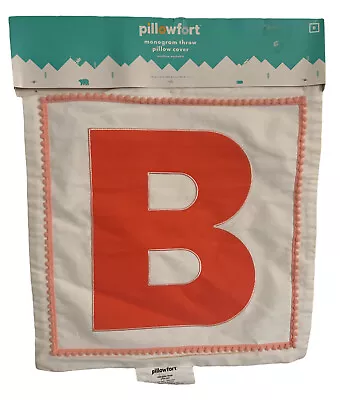 New Pillowfort Monogram Throw Pillow Cover Slipcover Pink Coral Letter B 16 X16  • $7