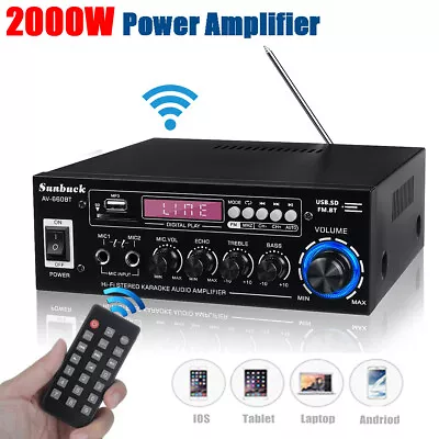 2 Channel 2000W Bluetooth Mini HIFI Power Amplifier Audio Stereo Amp Home Car FM • $45.99