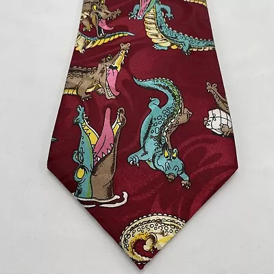 Vintage Cartoon Alligator Crocodile Silk Neck Tie Novelty 58 Inch • $12