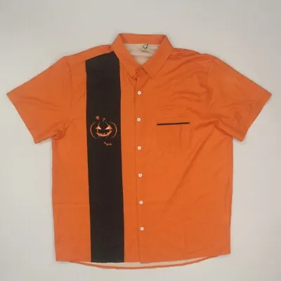 Unbranded Men's Halloween Bowling Shirt Size XL Orange Black Pumpkin Rockabilly • $14.97