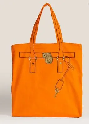 Michael Kors Hamilton Trompe Loeil Tangerine Orange Cotton Canvas Tote Handbag • $39